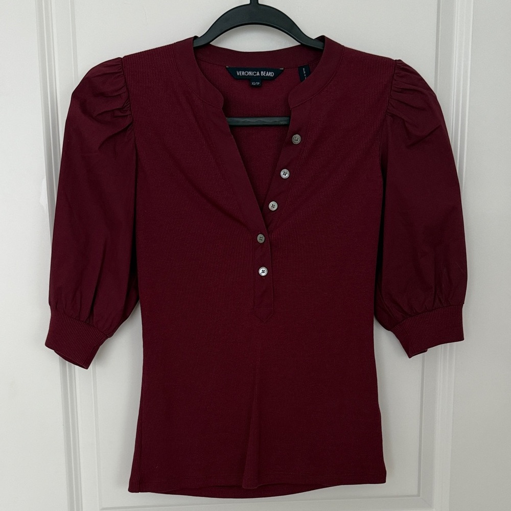 Veronica Beard Deep Red Buttoned Blouse